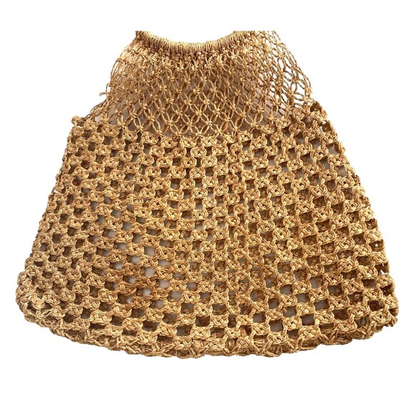 MANGO Shopper Bag Crochet Mesh Net Braided Jute Tote XL Handbag Brown Ltd Editio - Picture 11 of 14